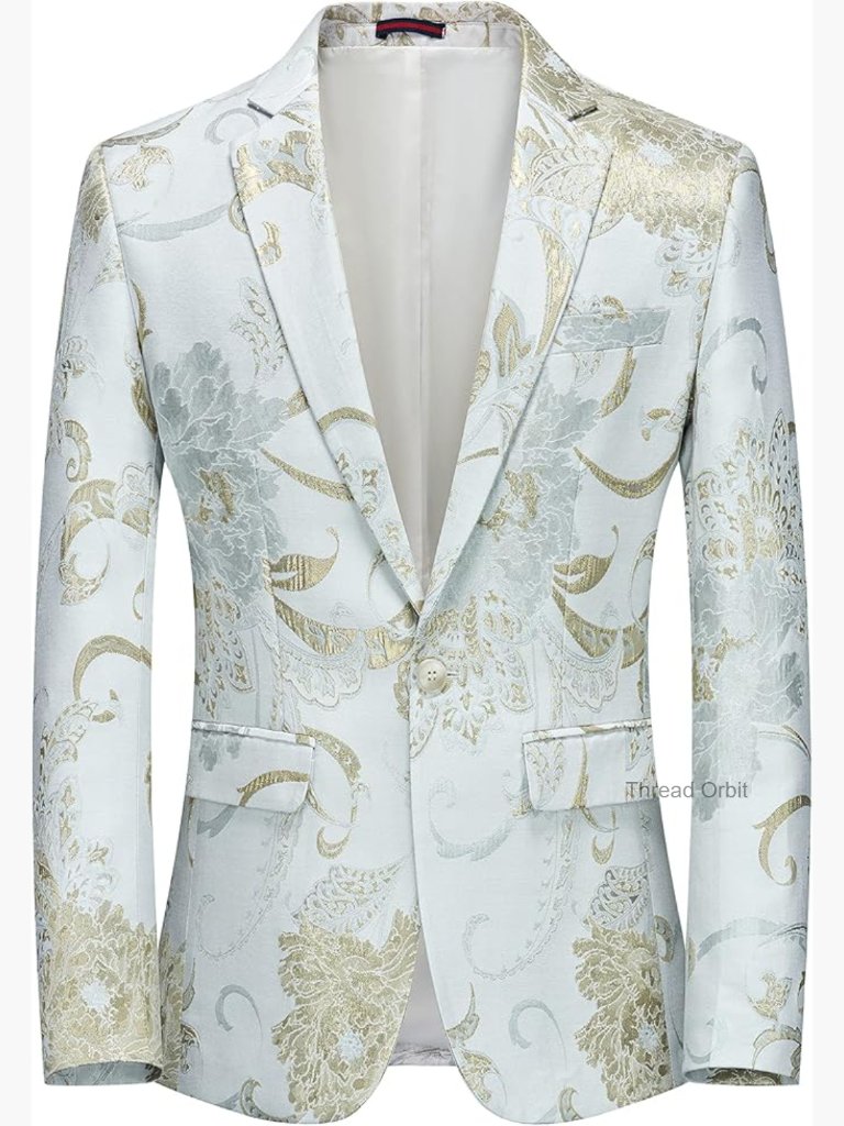 Slim Fit Floral Blazer Jacket Men Party Tuxedo Suit Jacket Notch Lapel